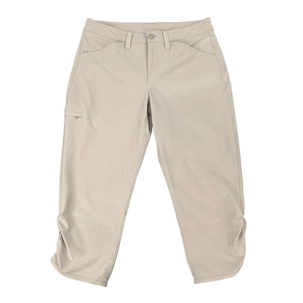 Eddie Bauer Pants Womens 4 Beige Adventurer Capri Stretch Ruched Sides Outdoor
